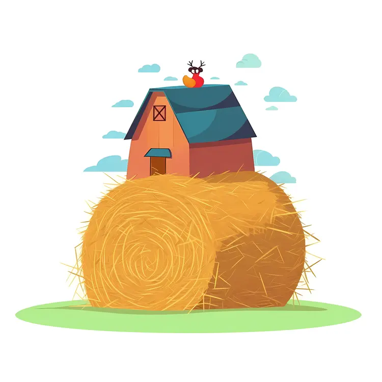 Cute Barn on Haystack Illustration