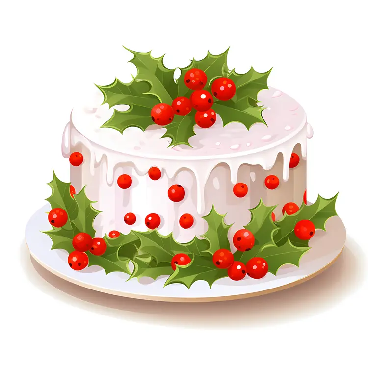 Christmas Cake with Holly and Icing