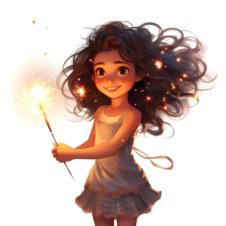 Illustration of Girl Holding Sparkler