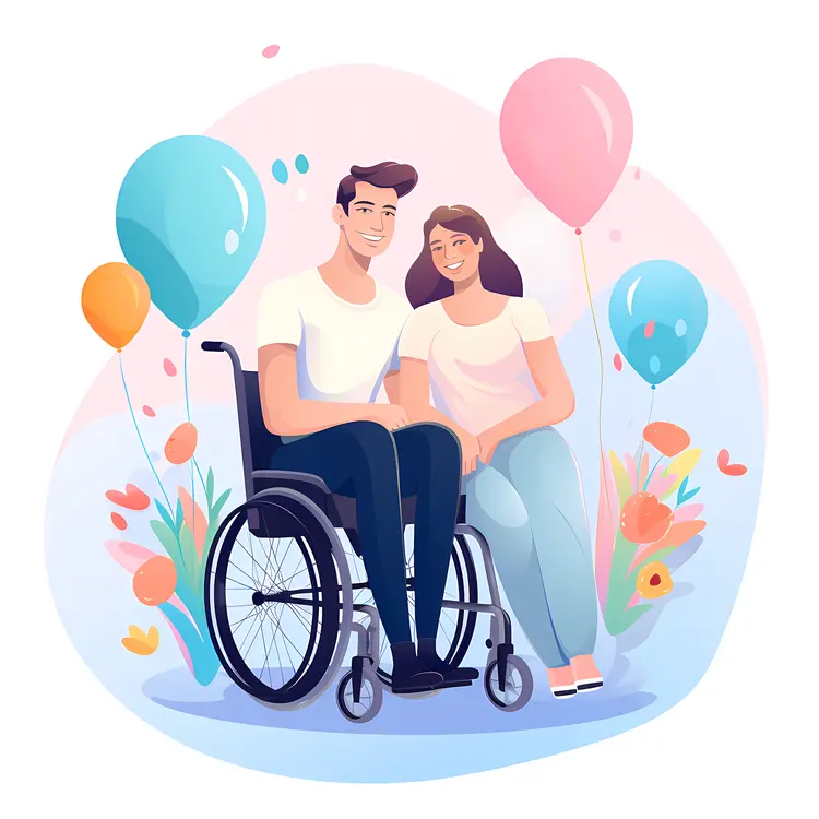 Couple Celebrating with Person in Wheelchair