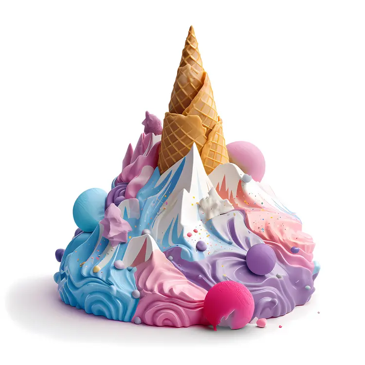 Colorful Ice Cream Mountain with Cone