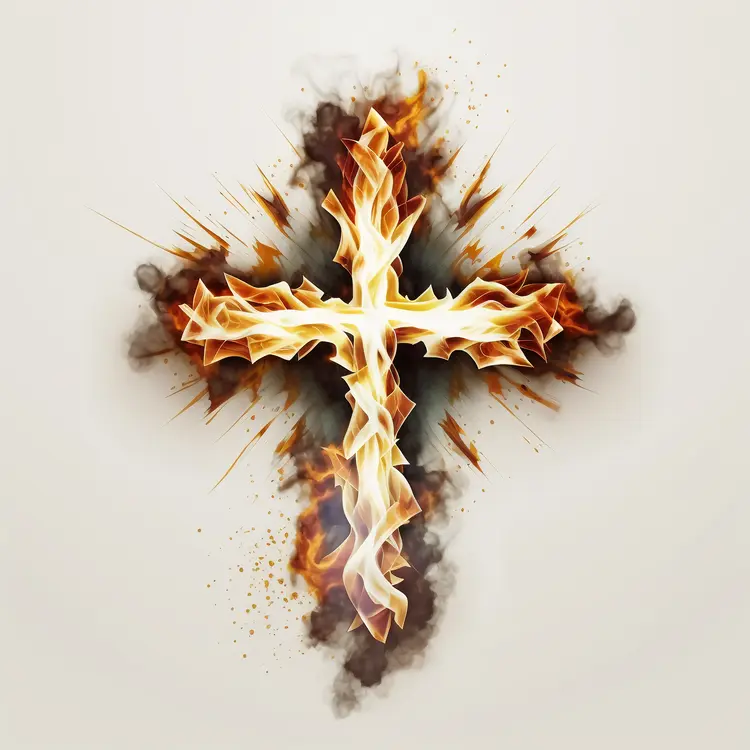 Flaming Cross Symbol with Fiery Effects