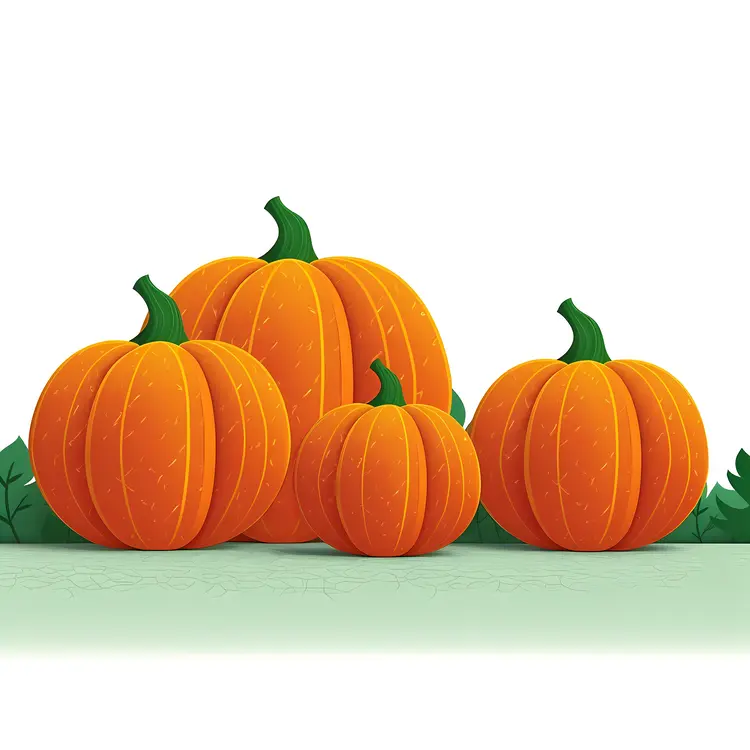 Four Orange Pumpkins with Autumn Background