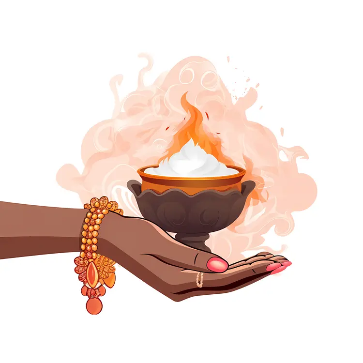 Hand Holding Incense Bowl with Flame