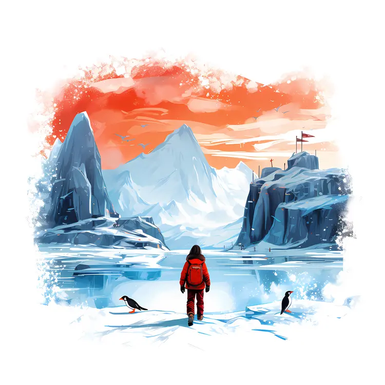 Explorer in Antarctic Landscape