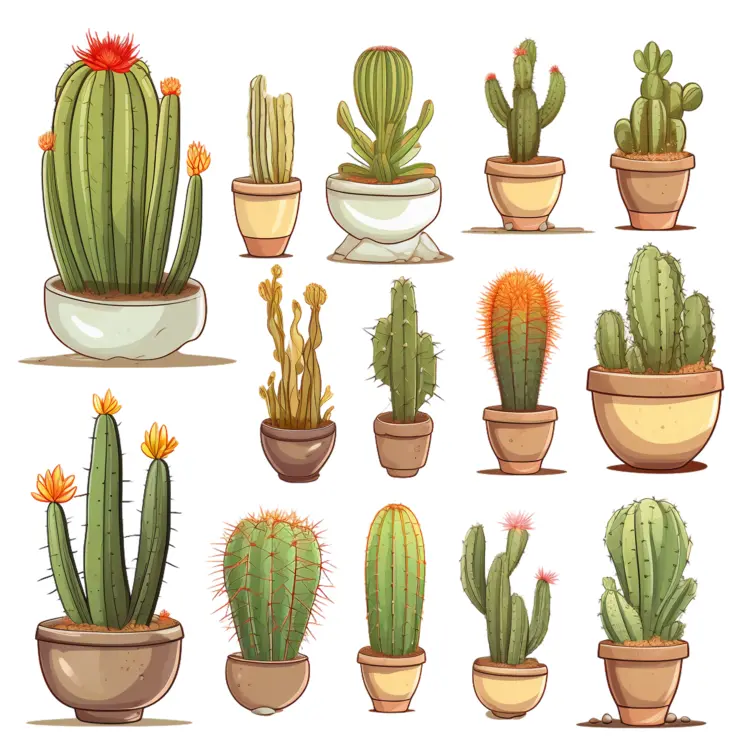 Various Potted Cacti Collection