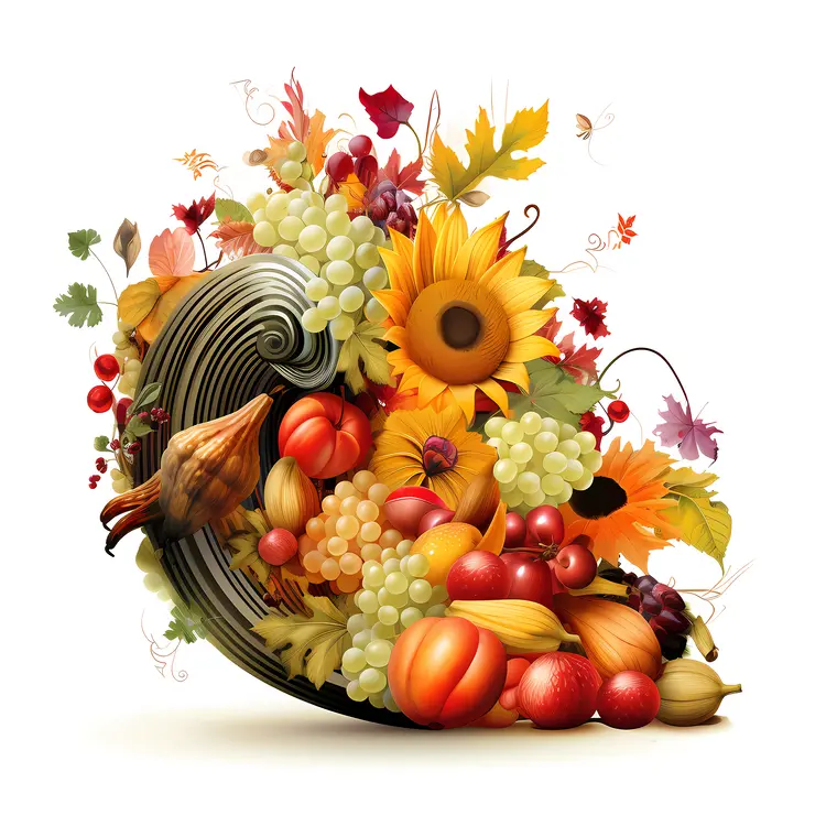 Cornucopia with Sunflowers and Fruits
