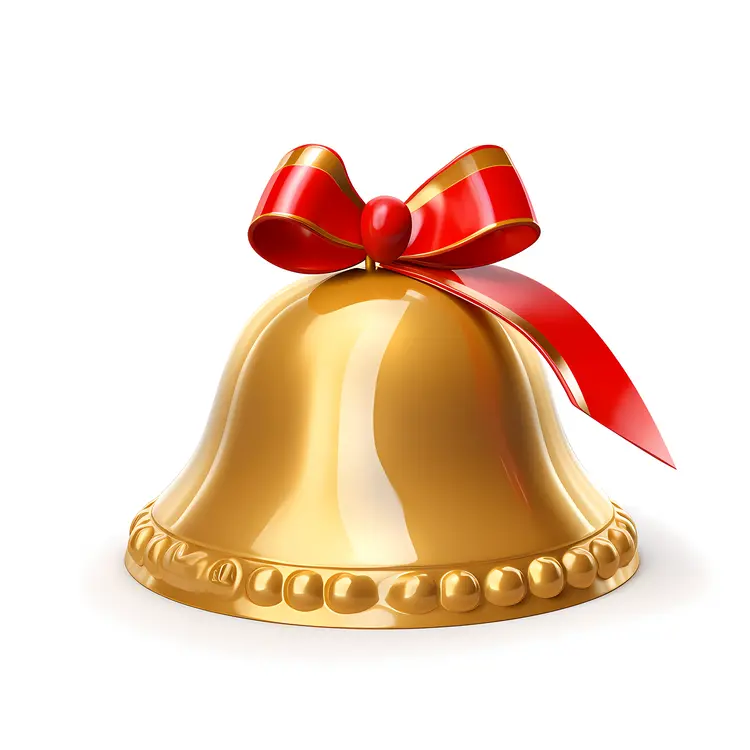 Golden Bell with Red Ribbon for Christmas