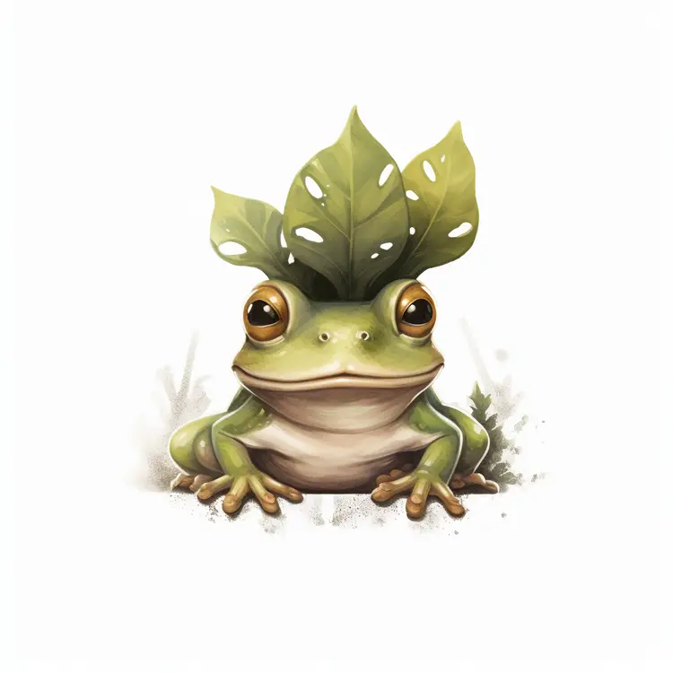 Cute Frog with Leaf Hat