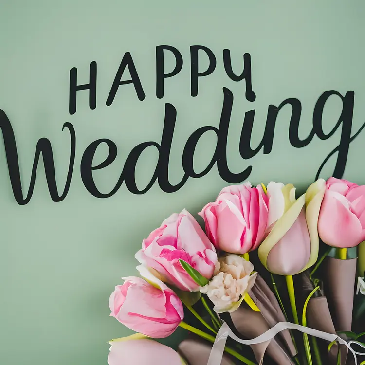 Happy Wedding with Pink Tulips