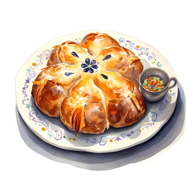 Golden Bread on Decorative Plate