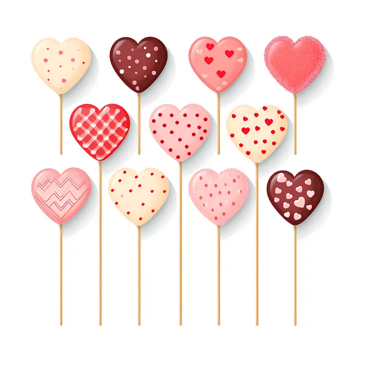 Variety of Heart-shaped Cookies on Sticks