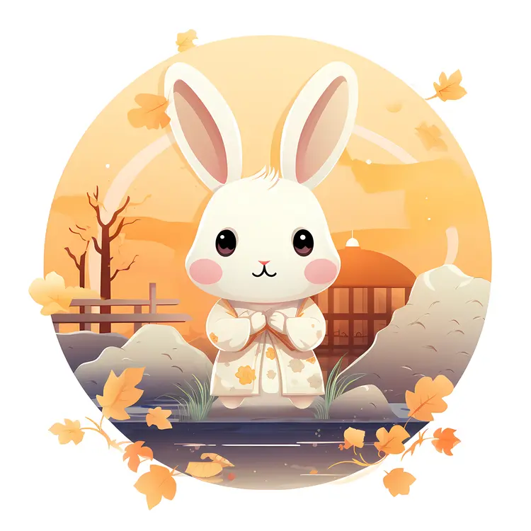 Cute Rabbit with Bow in Autumn