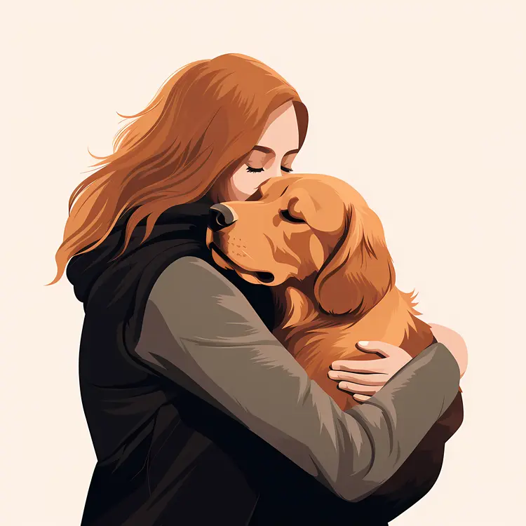 Woman Hugging Her Golden Retriever