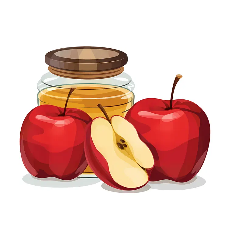 Fresh Red Apples and Honey Jar Illustration
