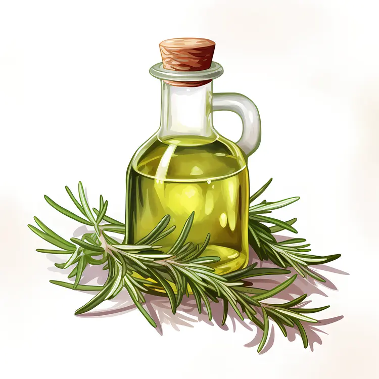 Rosemary Oil Bottle with Fresh Herbs