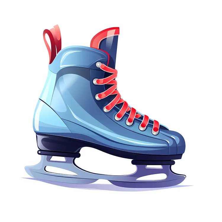 Blue Ice Skate with Red Laces for Winter Sports