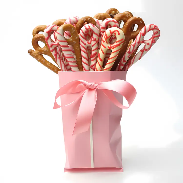 Pretzels and Candy Canes in Pink Bag