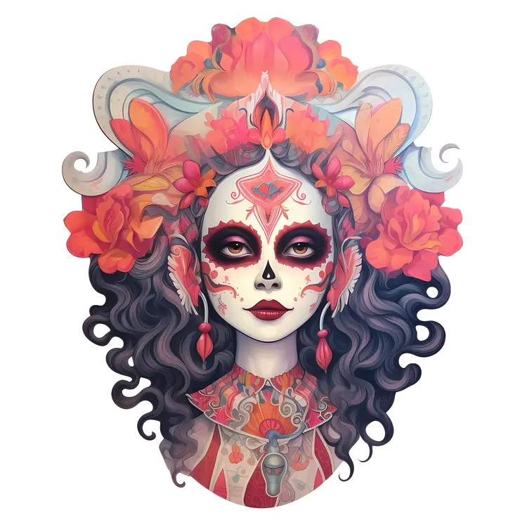 Colorful Day of the Dead Mask with Flowers
