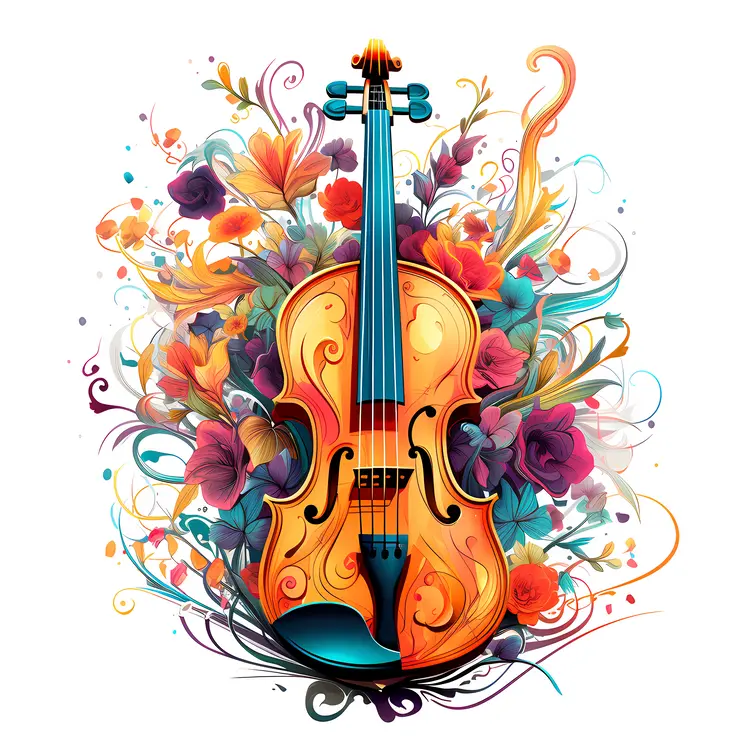 Colorful Violin with Floral Design