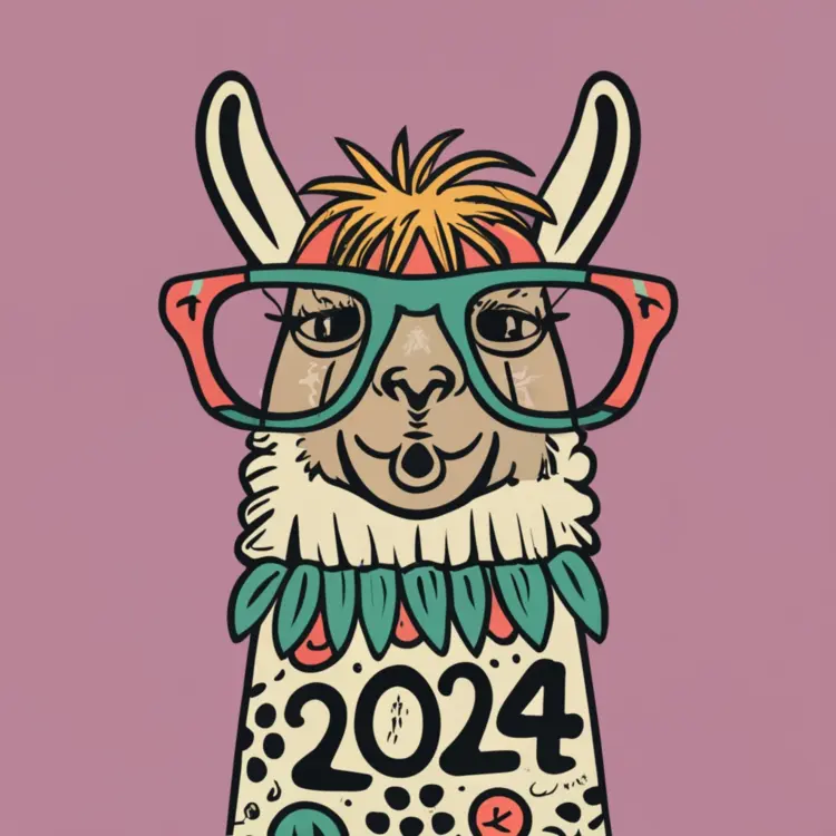 Llama with Glasses Celebrating 2024