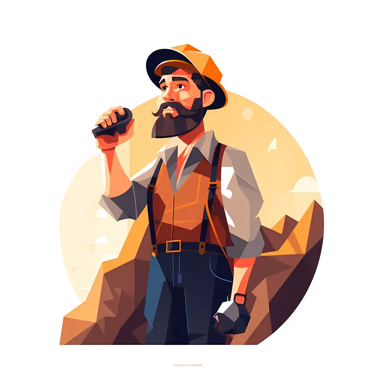 Miner with Pickaxe in Mountainous Area