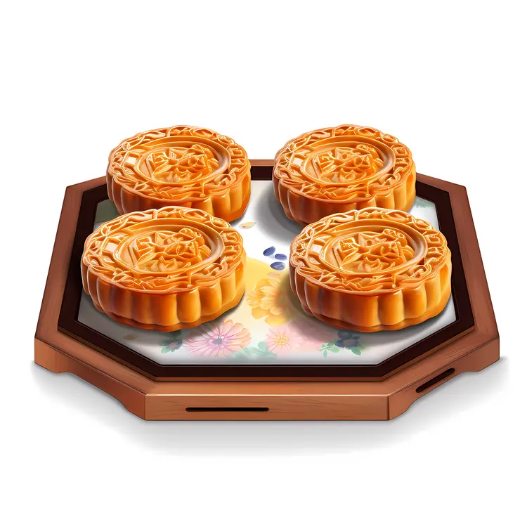 Traditional Mooncakes on a Decorative Tray