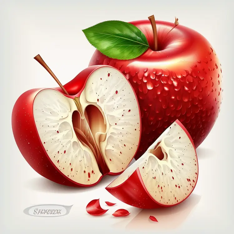 Fresh Red Apple Illustration with Slices