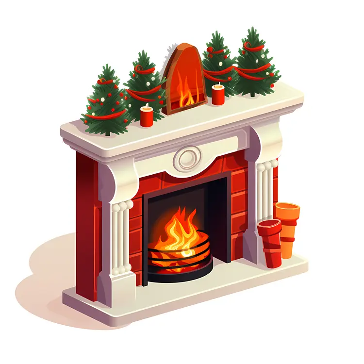 Cozy Christmas Fireplace with Trees and Candles