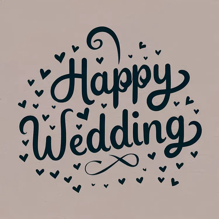 Happy Wedding Text with Hearts and Dots