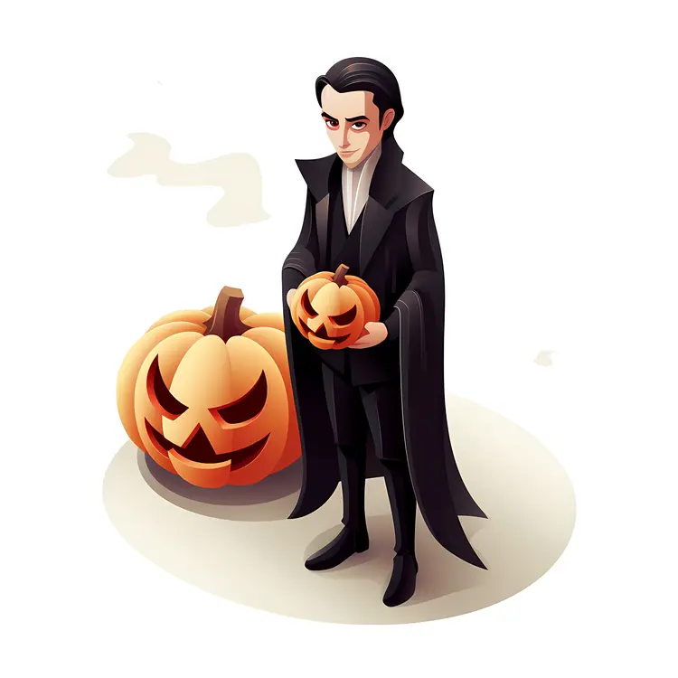 Cartoon Vampire Holding a Jack-o'-Lantern