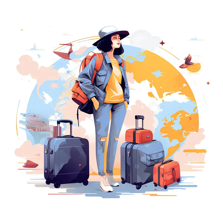 Traveler with Luggage and Globe