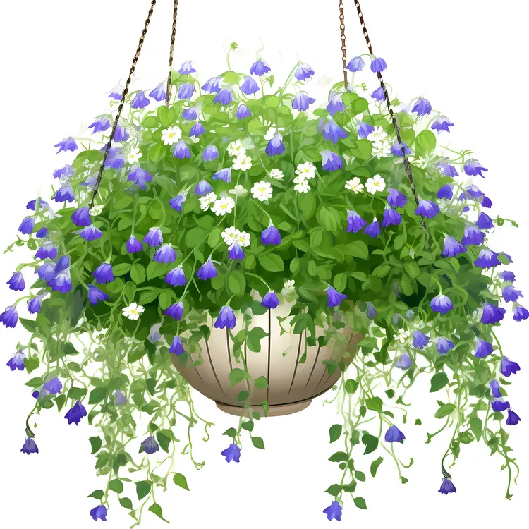 Beautiful Hanging Flower Basket with Purple and White Blooms
