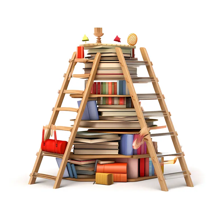 Creative Stack of Books with Ladders