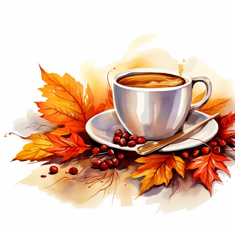 Cup of Coffee with Autumn Leaves