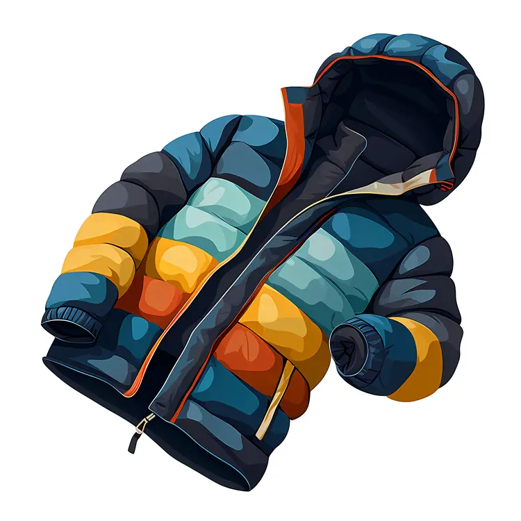 Multicolored Puffer Jacket with Hood