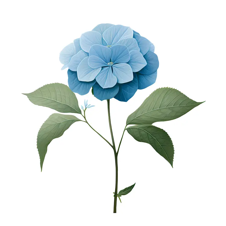 Blue Hydrangea with Green Leaves