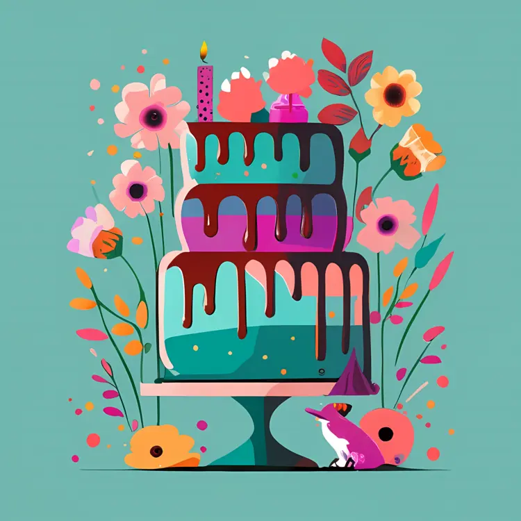 Vibrant Birthday Cake with Candles and Flowers