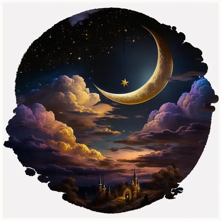 Enchanting Crescent Moon in a Starry Night Sky