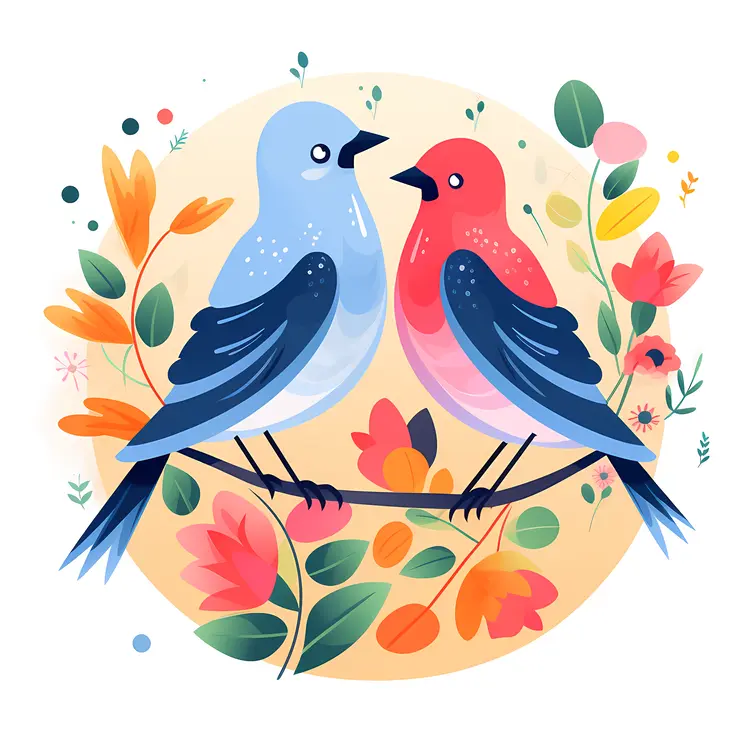 Colorful Birds in a Floral Setting