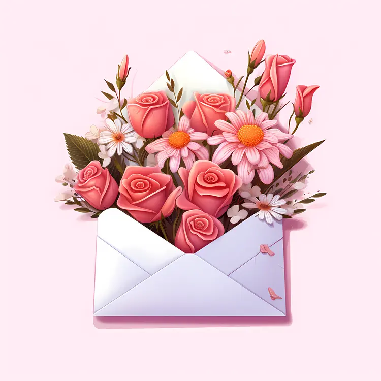 Pink Roses and Daisies in Envelope