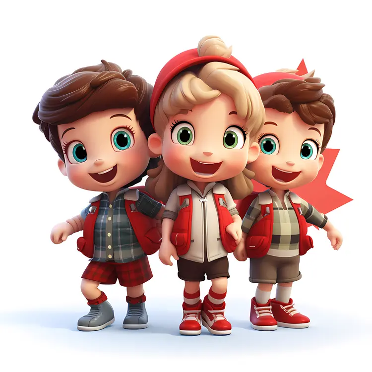 Three Cute Kids with Maple Leaf