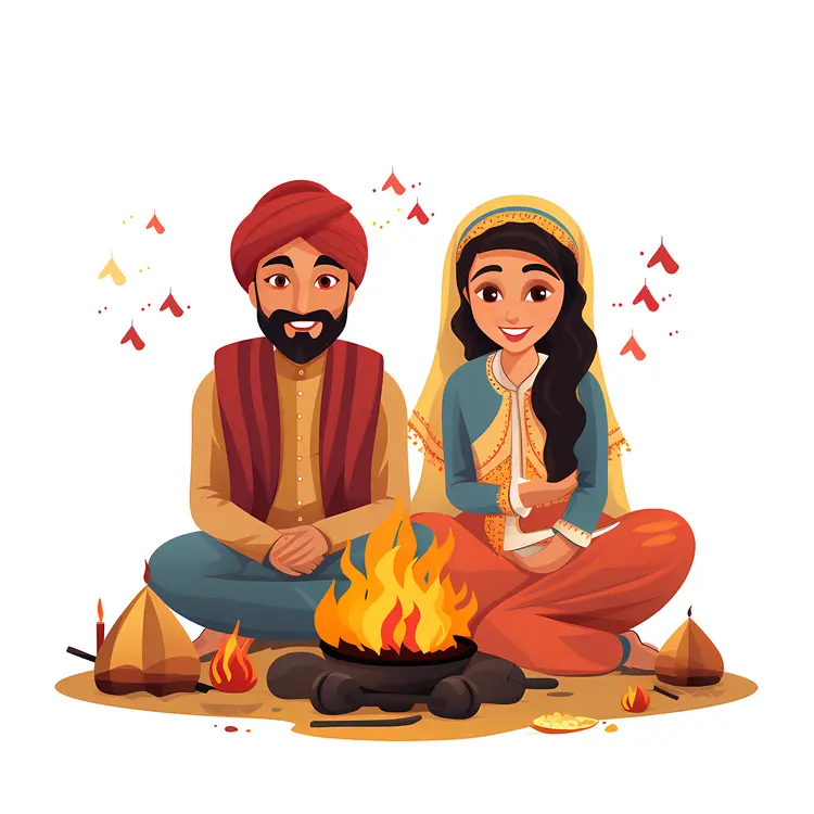 Couple Sitting by Fire