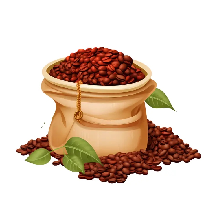 Sack of Coffee Beans with Leaves