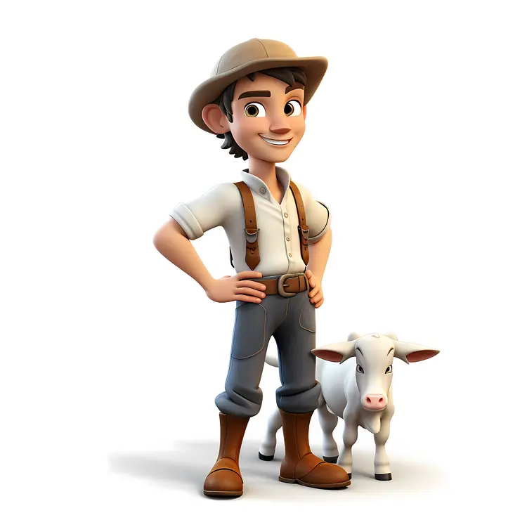 Cartoon Farmer with Calf