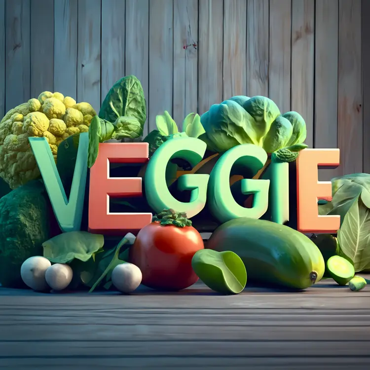 Veggie Text Surrounded by Fresh Vegetables
