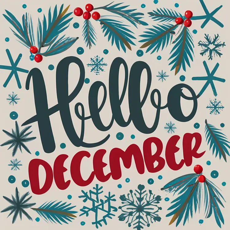 Hello December with Snowflakes and Pine