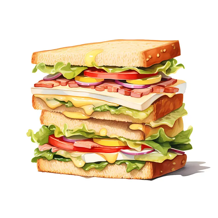 Delicious Layered Sandwich with Fresh Ingredients
