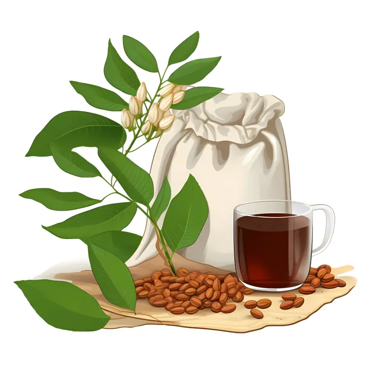Coffee Beans and Cup with Plant Illustration