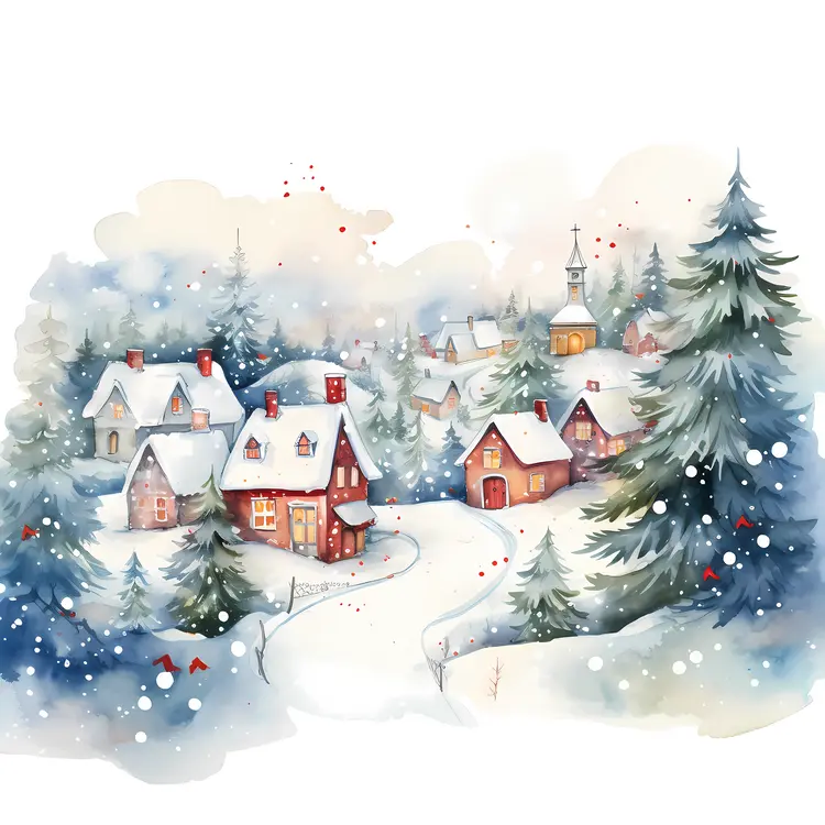 Snowy Village with Decorated Houses